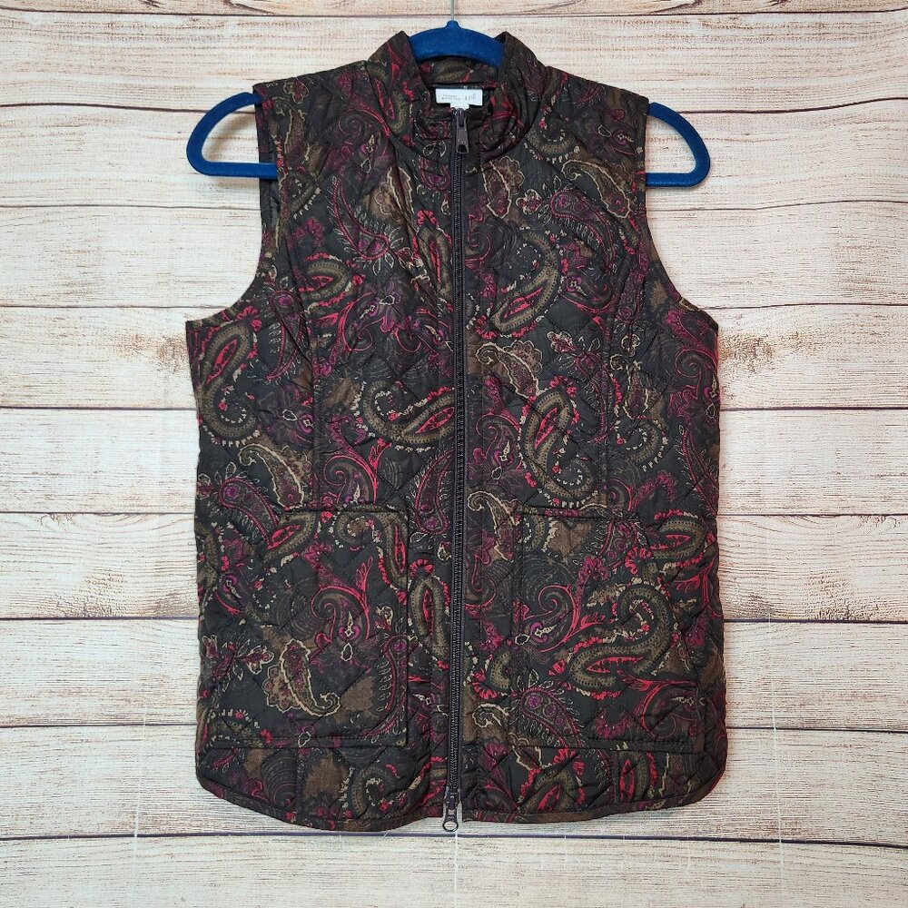 J Jill Heritage Quilted Paisley Full Zip Vest Women's Petite XS Excellent